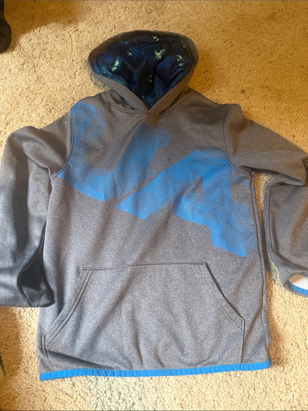 Under Armour Gray Hoodie with Blue and Teal Lined Hood